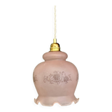 Suspension globe vintage en verre dépoli rose