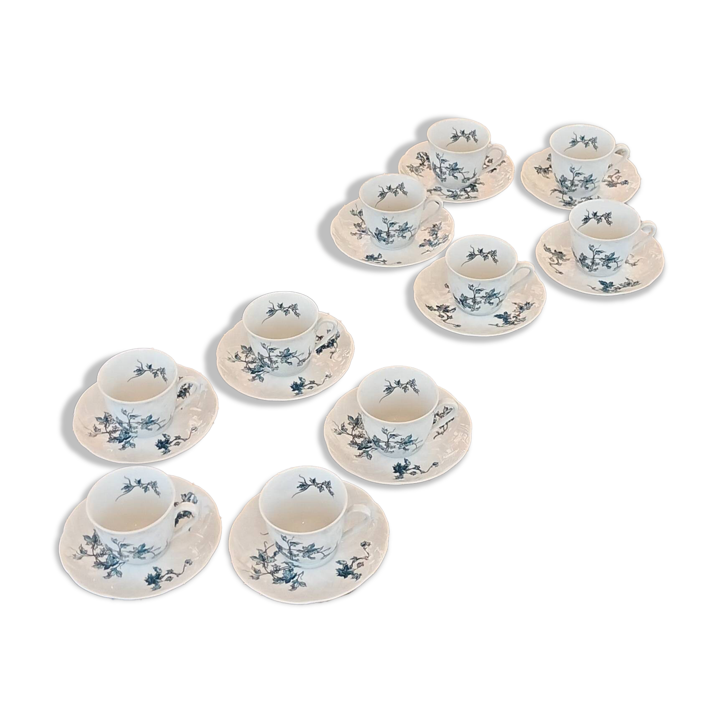 Set of 10 Bernardaud Saint-Saëns Limoges porcelain cups and saucers