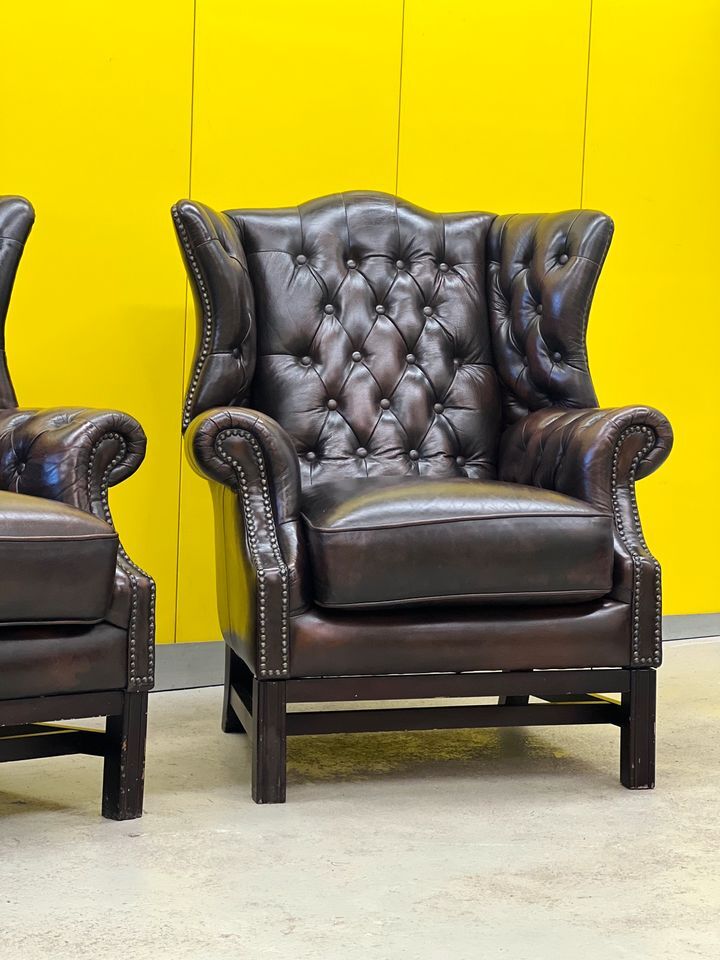 Vintage leather chesterfield wingback armchair (price is for one)