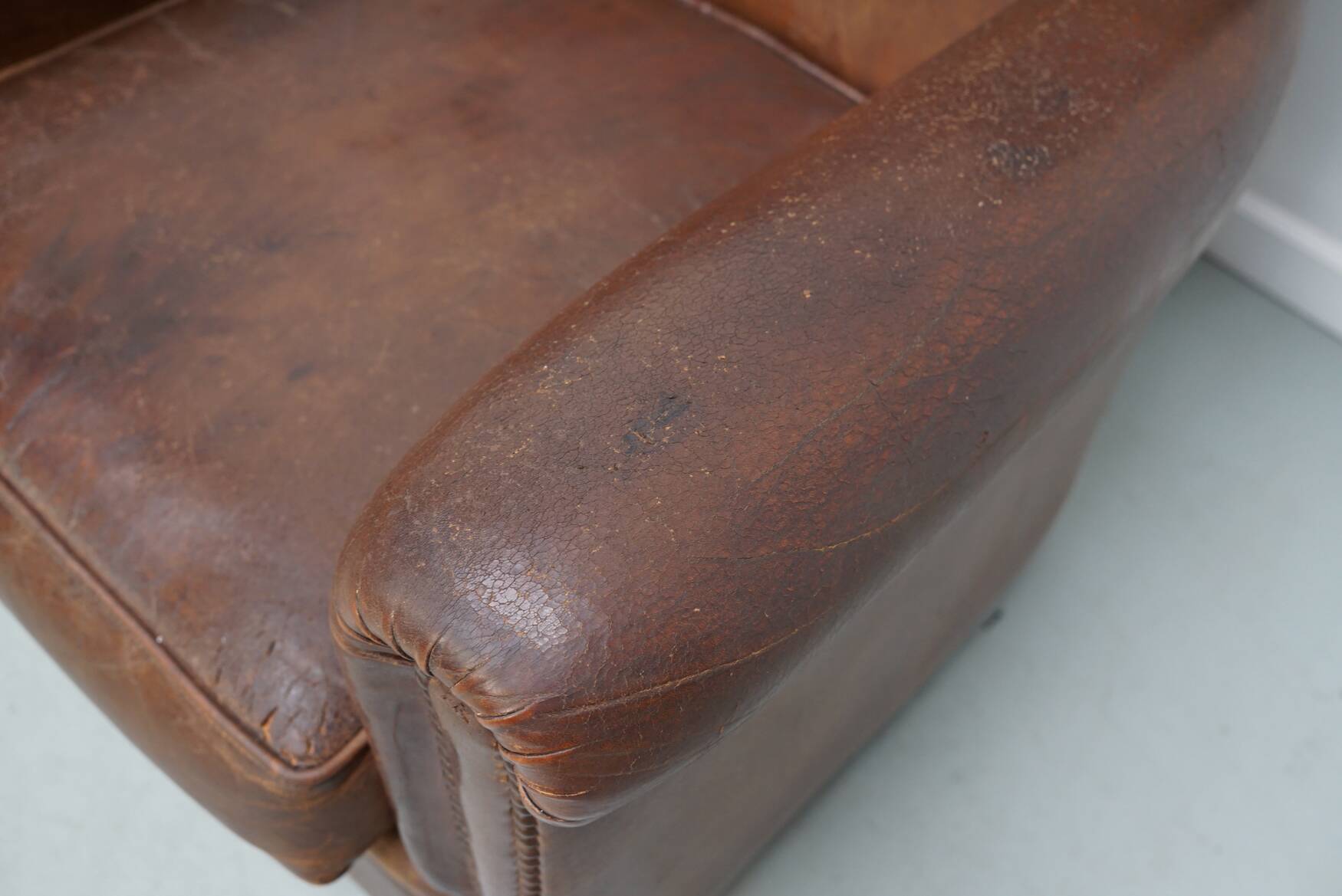Vintage Dutch Cognac Colored Leather Club Chair, Set of 2