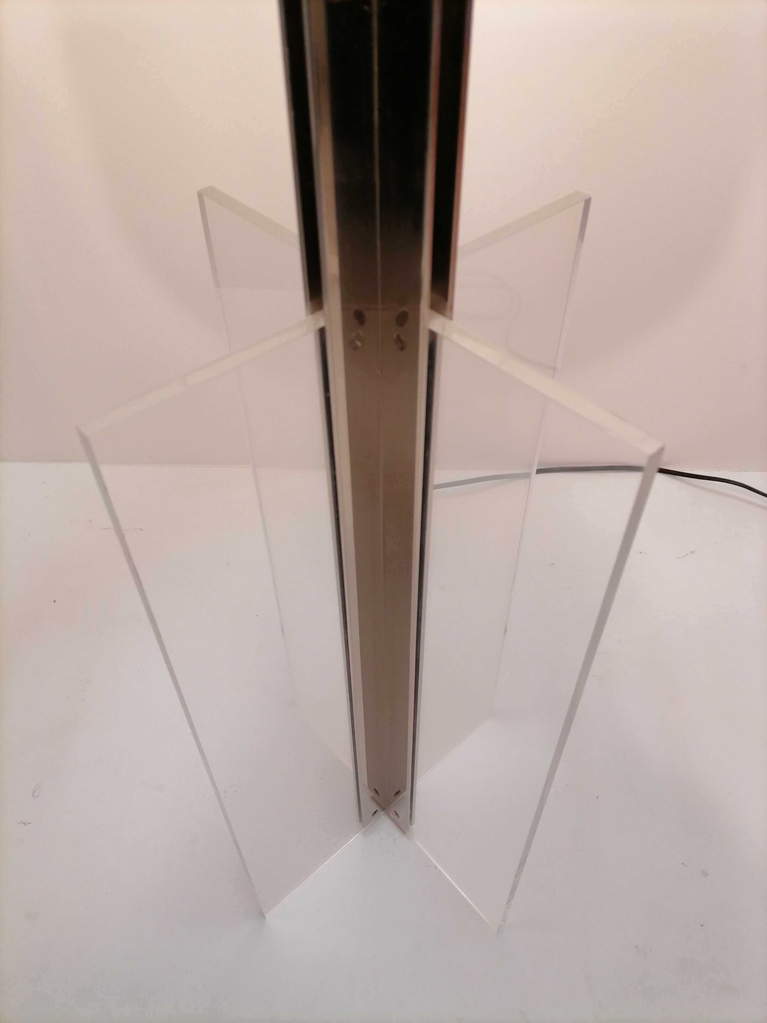 Large stainless steel and plexiglass lamp 1970 france