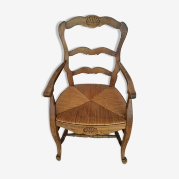 Wood and straw armchair