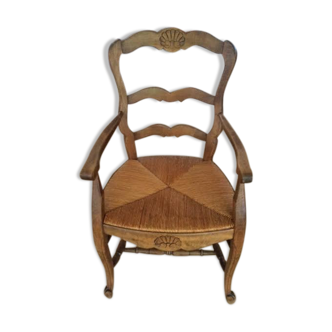 Wood and straw armchair