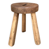 Antique brutalist tripod stool in solid wood