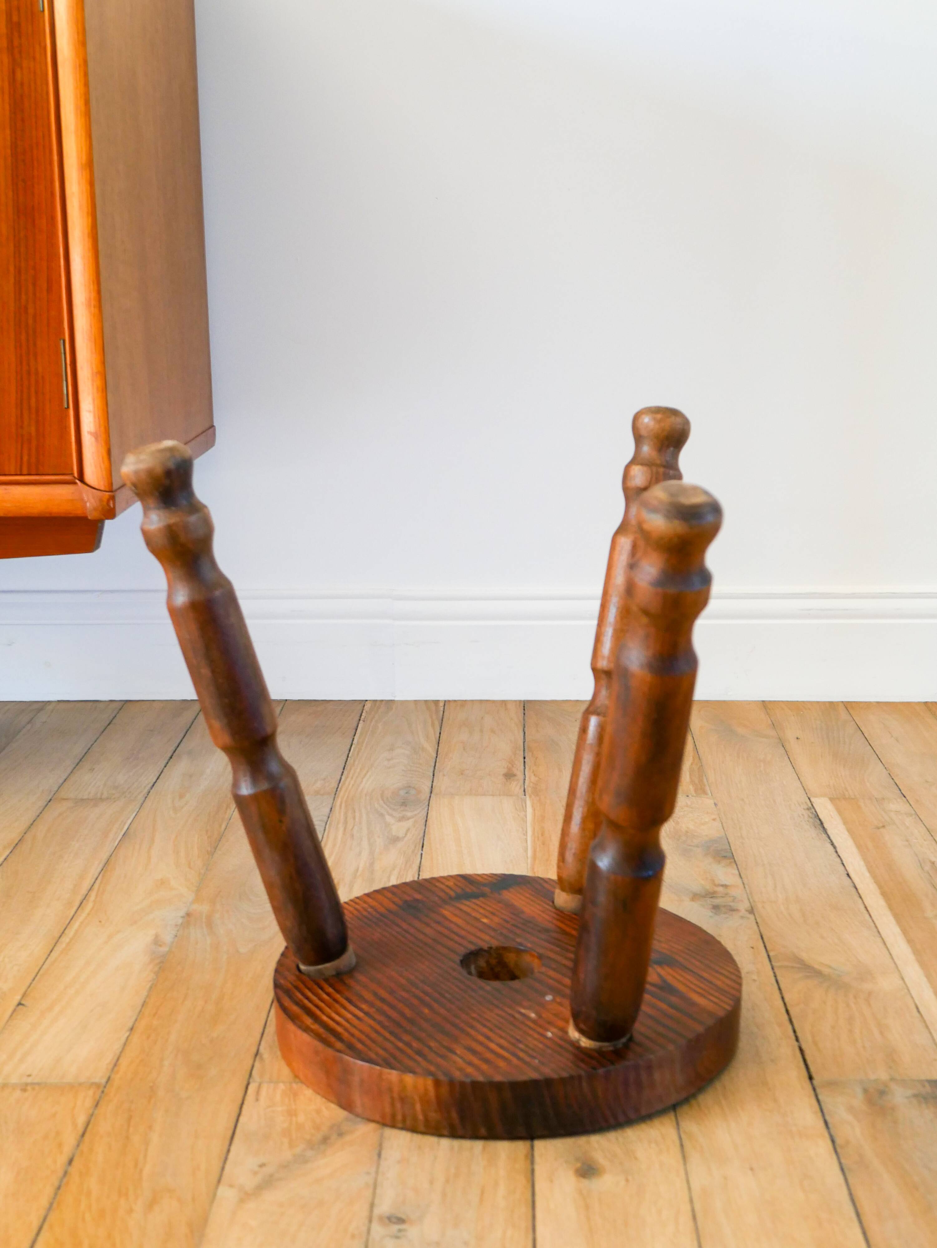 Wooden tripod stool with star, Brutalist, Popular Style, 1950