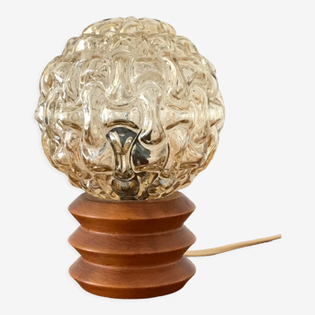Lampe vintage en bois et globe en verre
