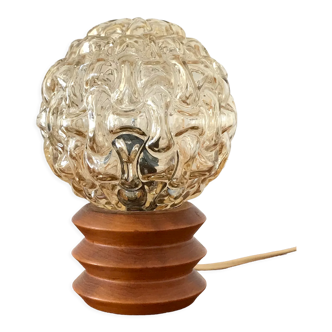 Lampe vintage en bois et globe en verre