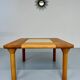 Table basse ancienne bois et travertin design des années 70 vintage