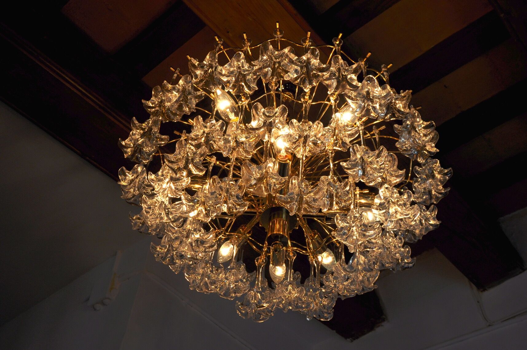 Lustre, 3 levels, crystal flowers, Italy 1970