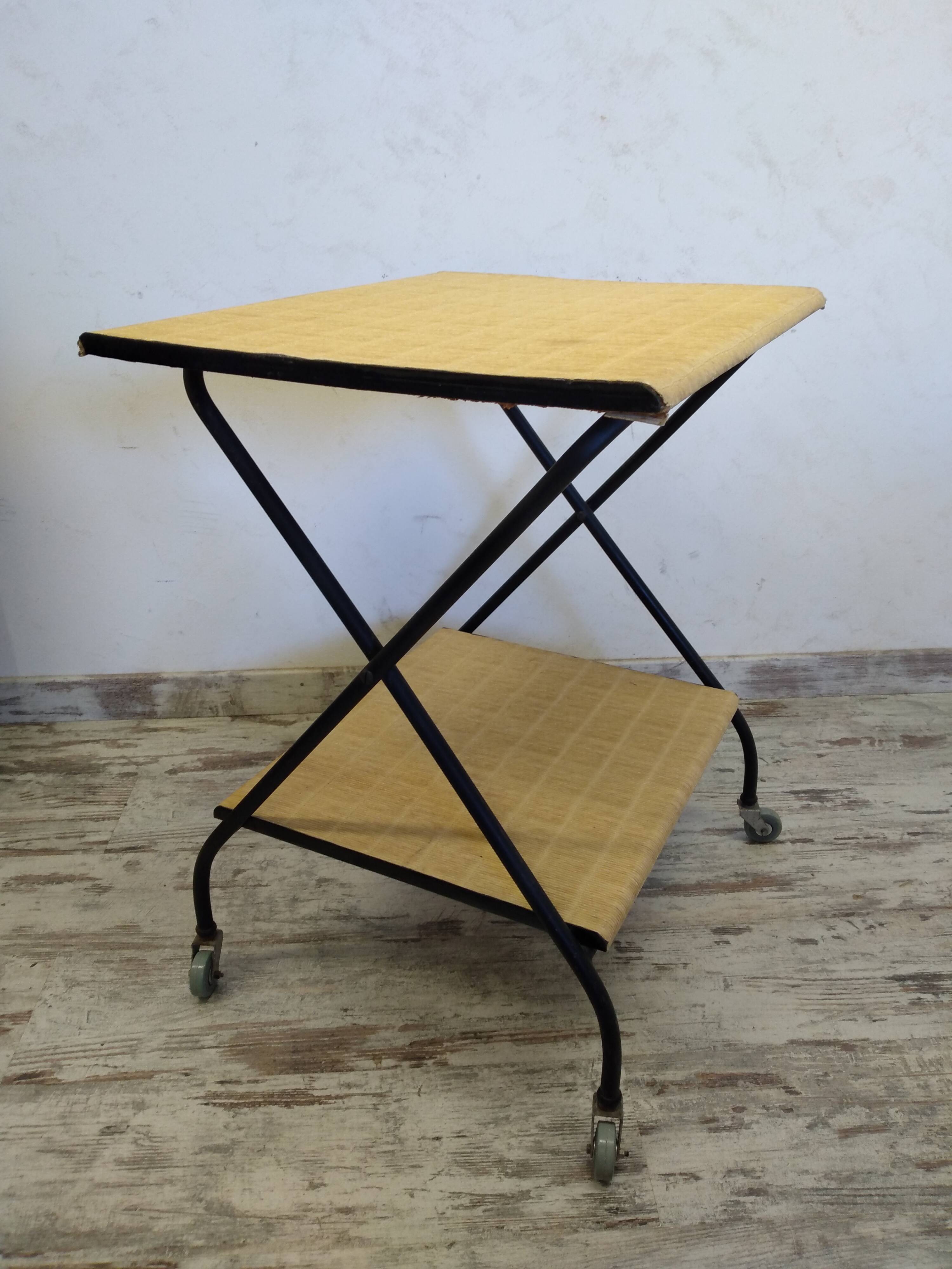 Vintage metal and straw/wicker serving trolley
