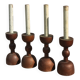 Series of 4 old large wooden candlesticks/brutalist