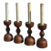 Series of 4 old large wooden candlesticks/brutalist