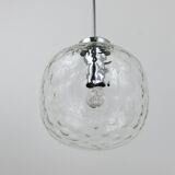 Grande lampe suspension globe en verre à bulles Limburg & chrome, Allemagne, années 1970