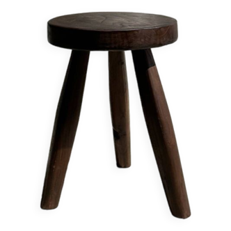 Tripod stool in upcycled teak with flat top - Small tripod stool in solid brown wood with circu seat