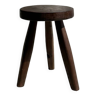 Tripod stool in upcycled teak with flat top - Small tripod stool in solid brown wood with circu seat