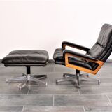 Armchair and footstool by André Vandenbeuck for Strässle in black leather
