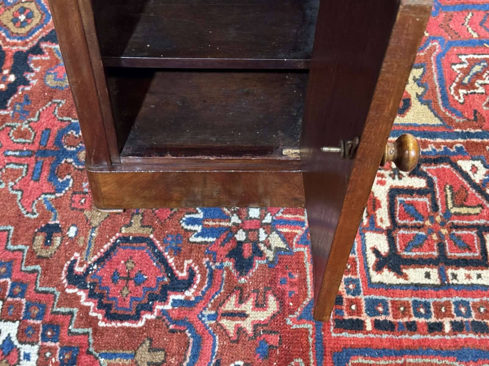 19th-century bedside table in mahogany with a grey marble top.