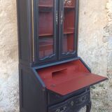 Louis XV style scriban bookcase in black and Basque red patinated cherry wood