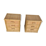 Pair of bamboo and braided rattan bedsides