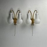 Pair brass and opaline wall sconces or bedside lamps, Austria 1950s