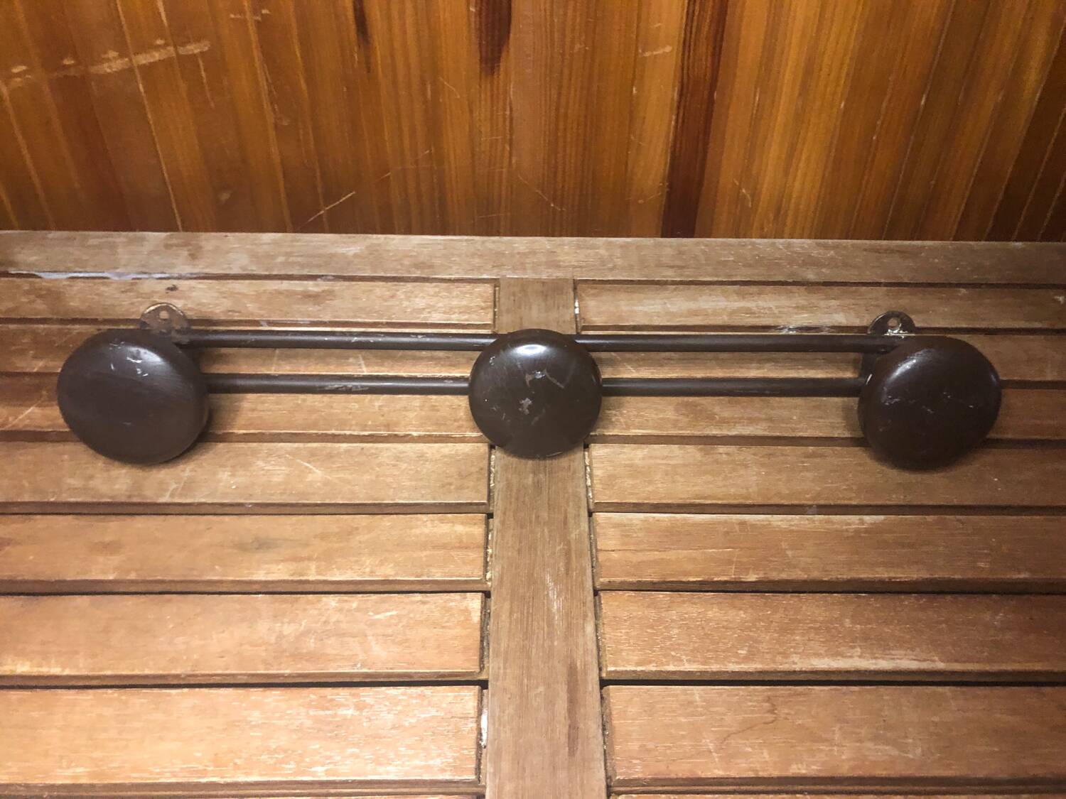 Old wall coat rack x3 vintage brown metal #a418
