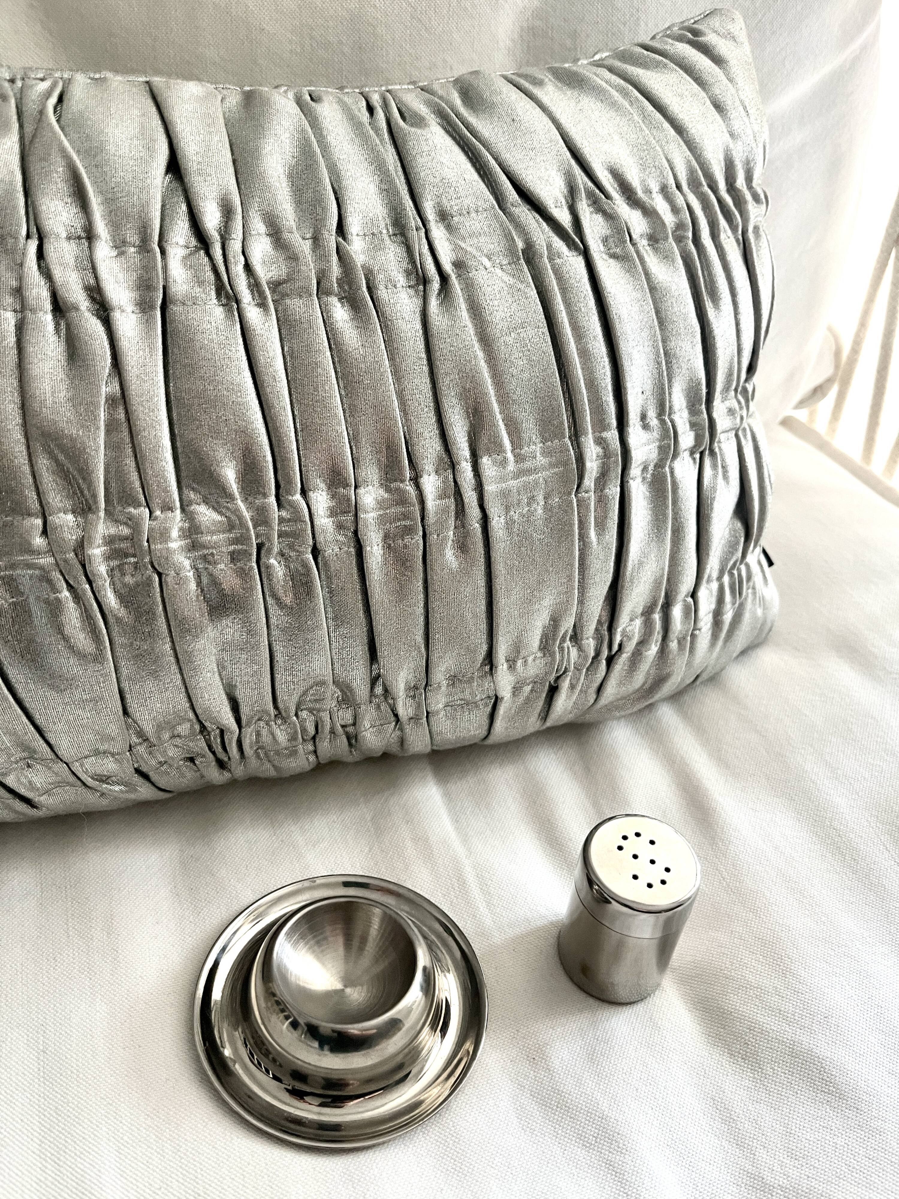 Vintage stainless steel egg cup and salt shaker – minimalist duo