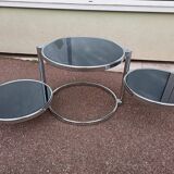 Round coffee table in glass and vintage chrome