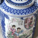 Japanese fine porcelain teapot, Geisha/cherry blossom patterns, Bamboo imitation handle