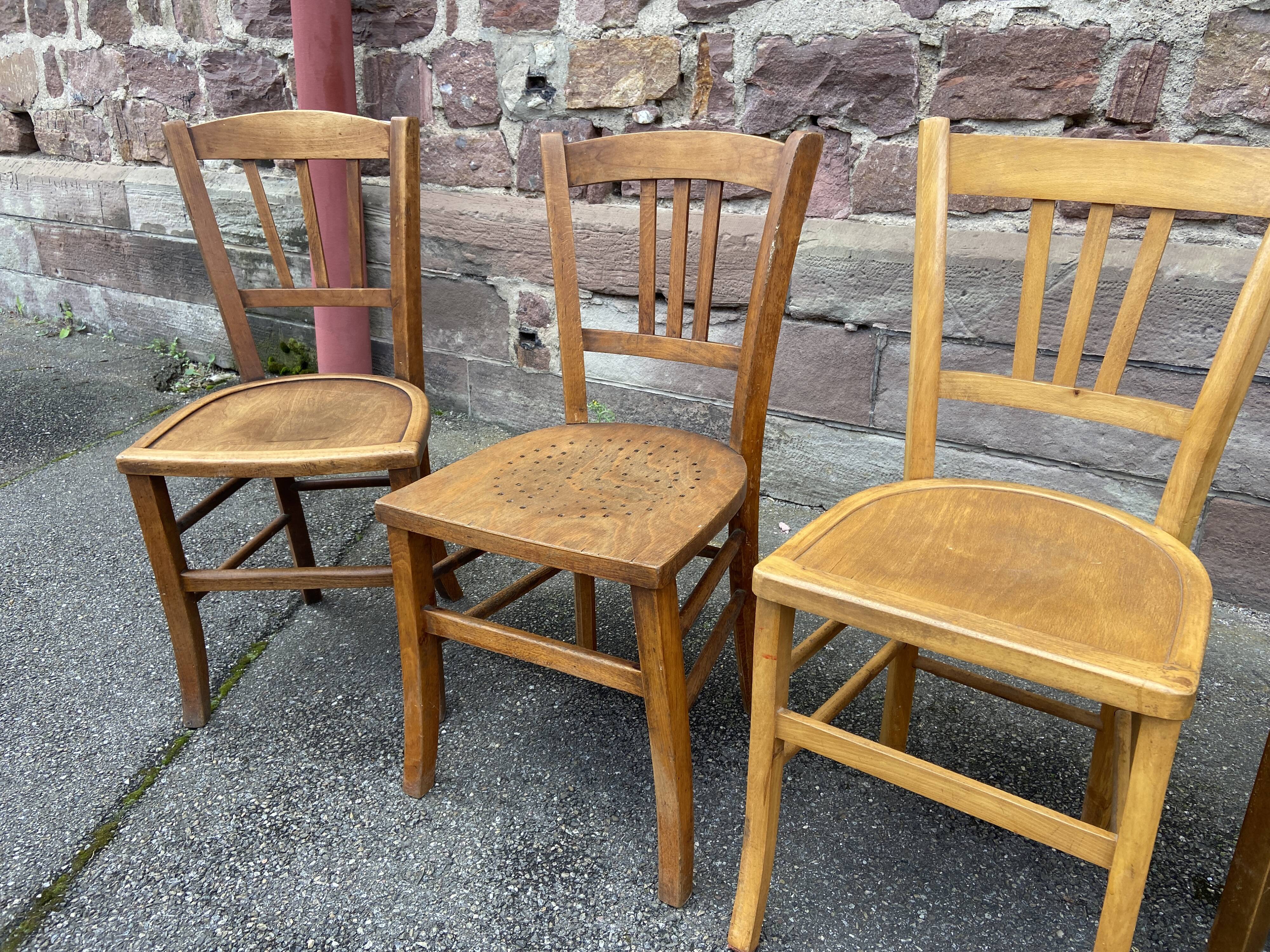 Lot 4 Bistro chairs mismatched wood curved Brasserie