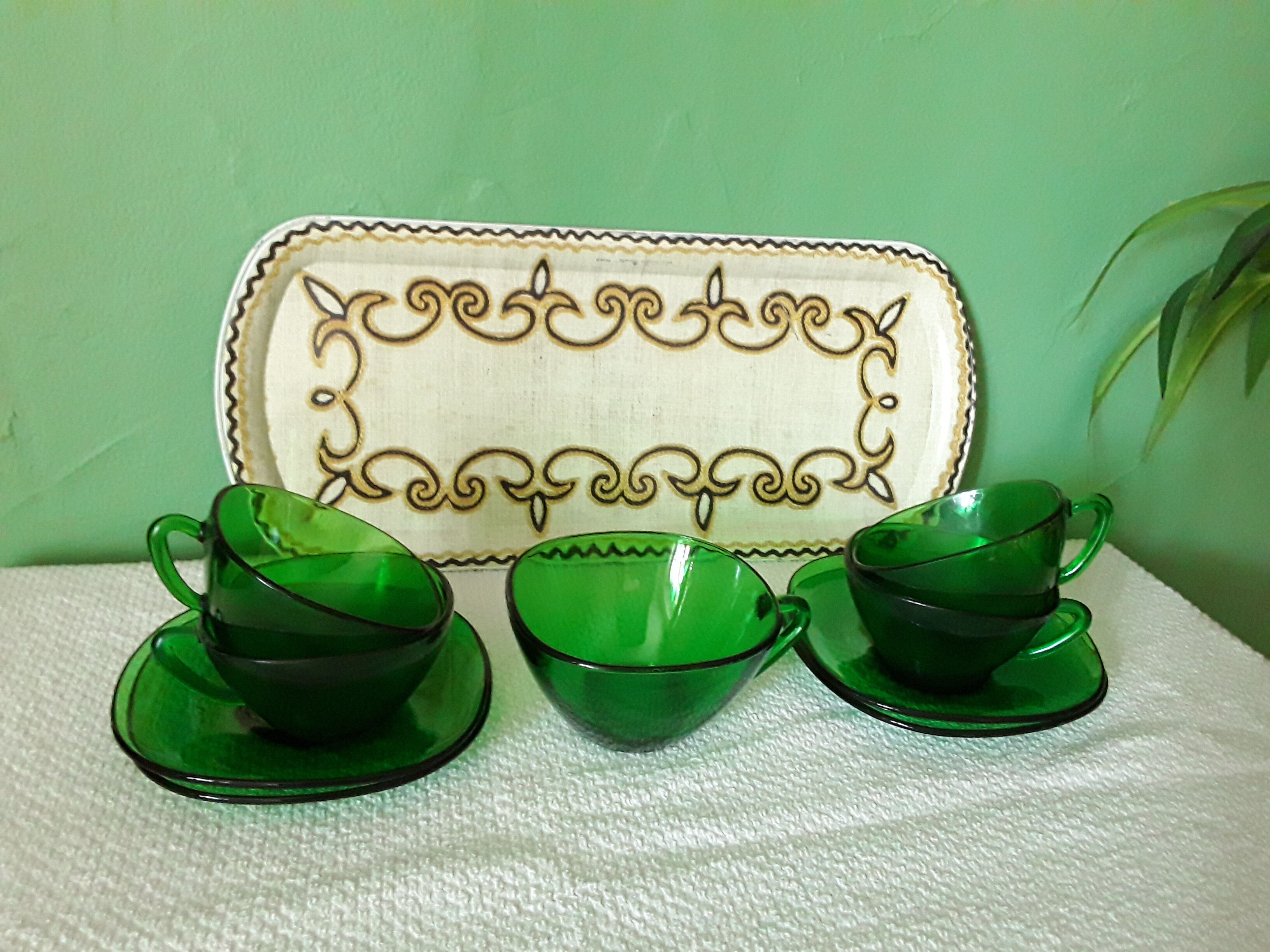 Vintage Vereco cups made of green glass