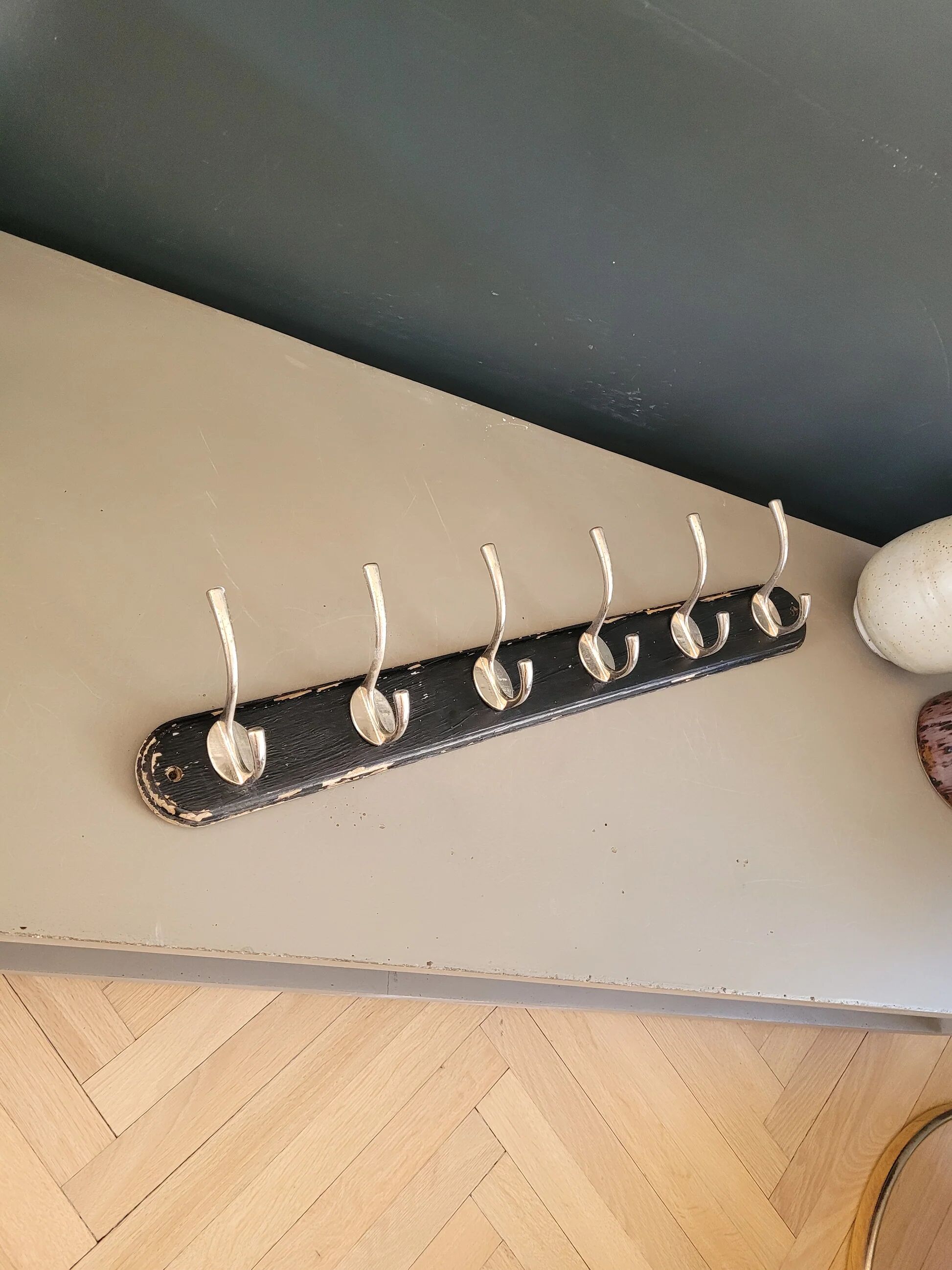 Antique wall coat rack with 6 hooks