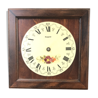 Horloge pendule Hangarter rond bakélite avec cadre bois vintage