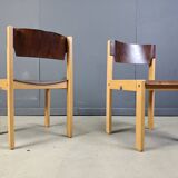 Mid-Century Brown and Birch Stacking Chairs set of 5