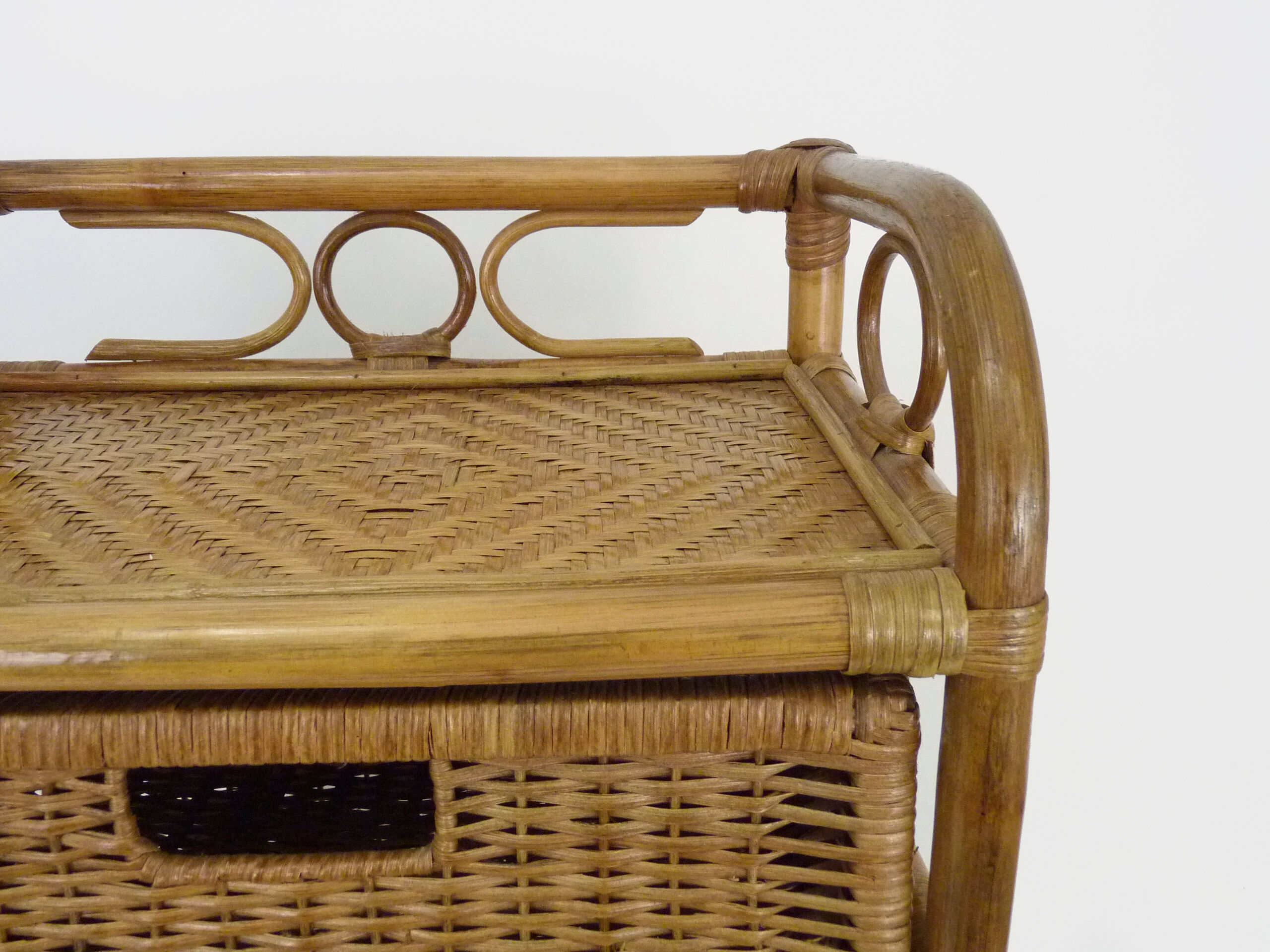 Vintage wicker rattan storage cabinet with 3 drawers