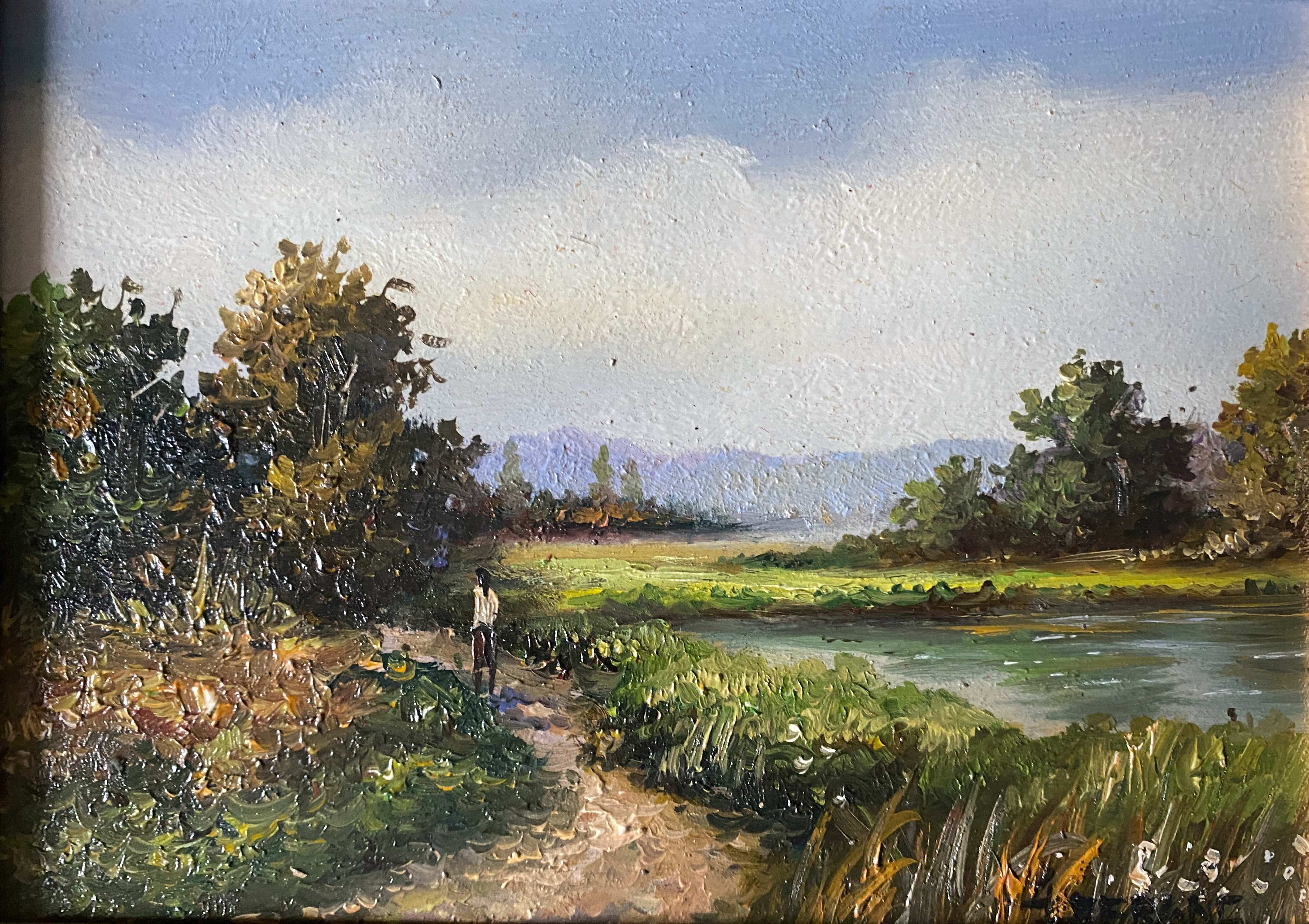 Paintings during HSP "Animated landscapes / river" signed Lefranc + frame XX°