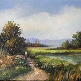 Paintings during HSP "Animated landscapes / river" signed Lefranc + frame XX°