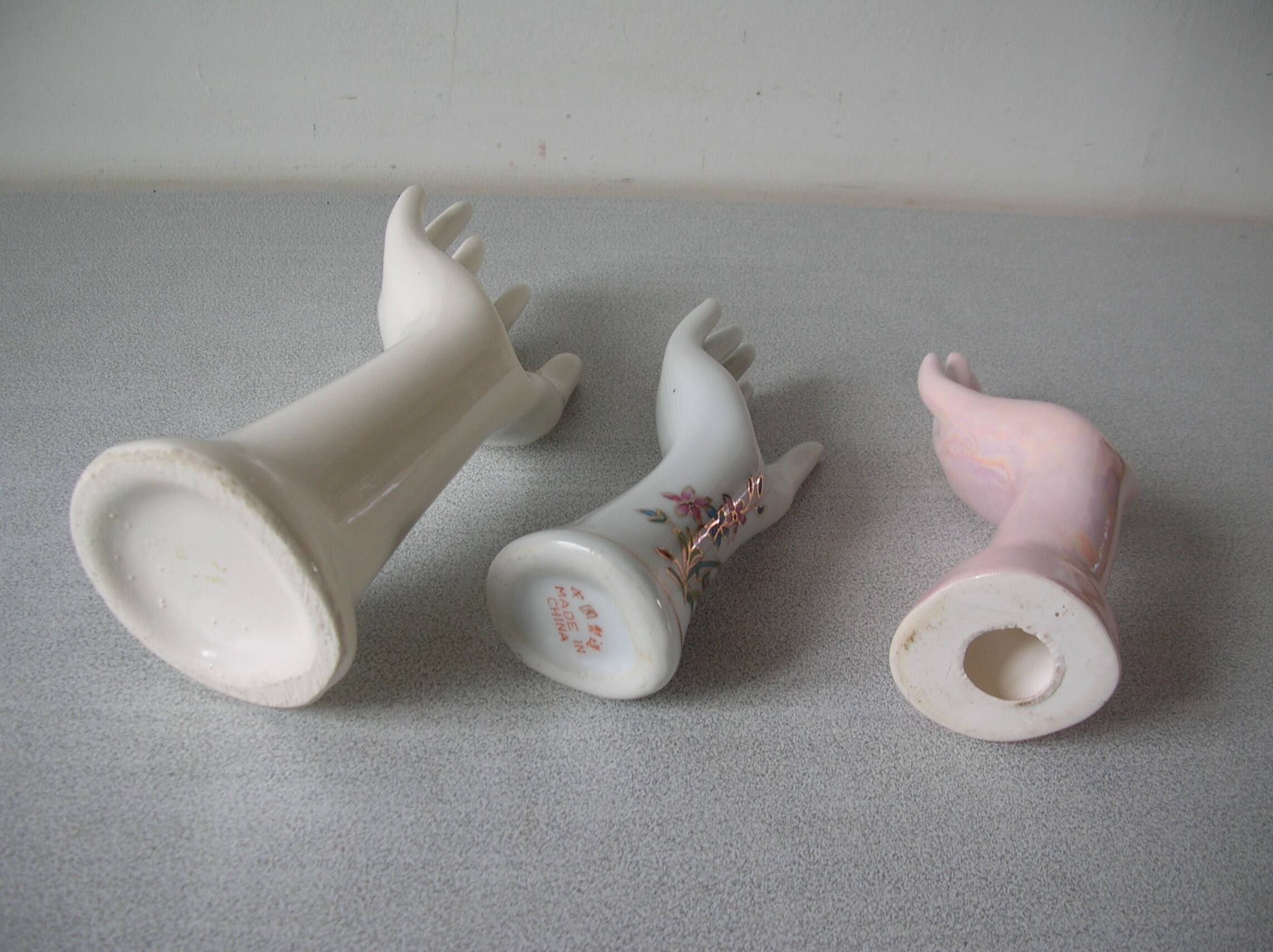 Set of 3 hands n ceramic porcelain ring sizer soliflore deco retro vintage