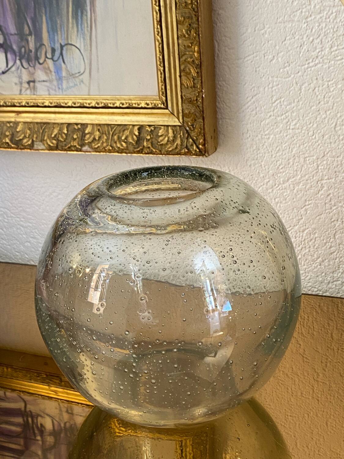Blown and bubbled glass ball vase