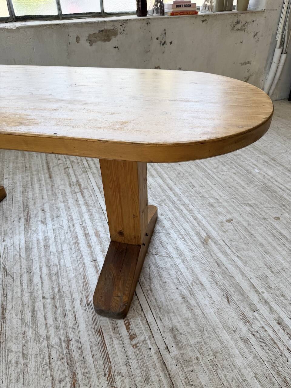 Brutalist pine oval table