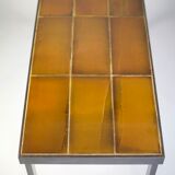 Coffee table signed Roger Capron, steel and ceramic, bird motif