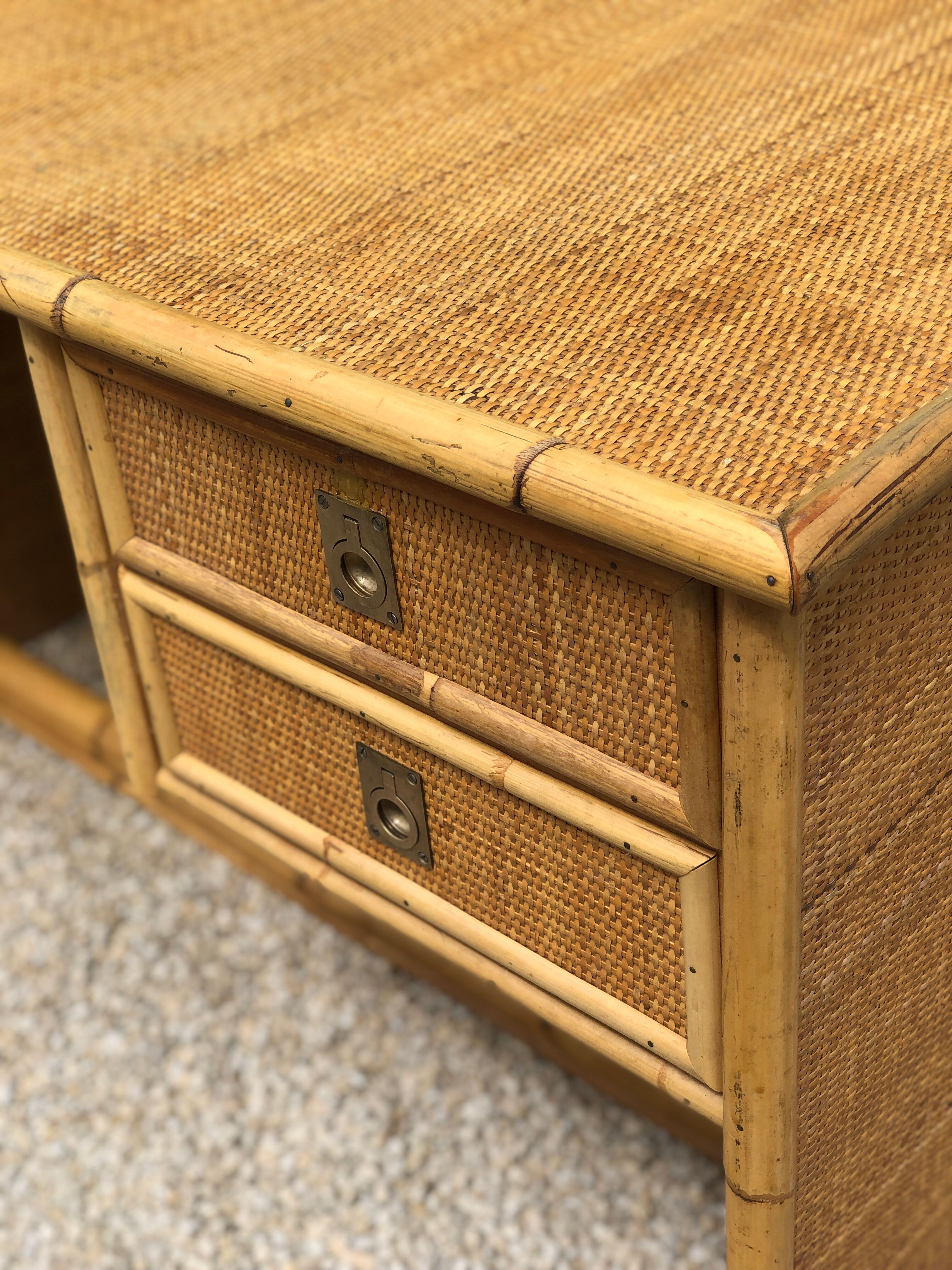 Vintage desk in bamboo, rattan and brass from Dal Vera, Italy 1970s
