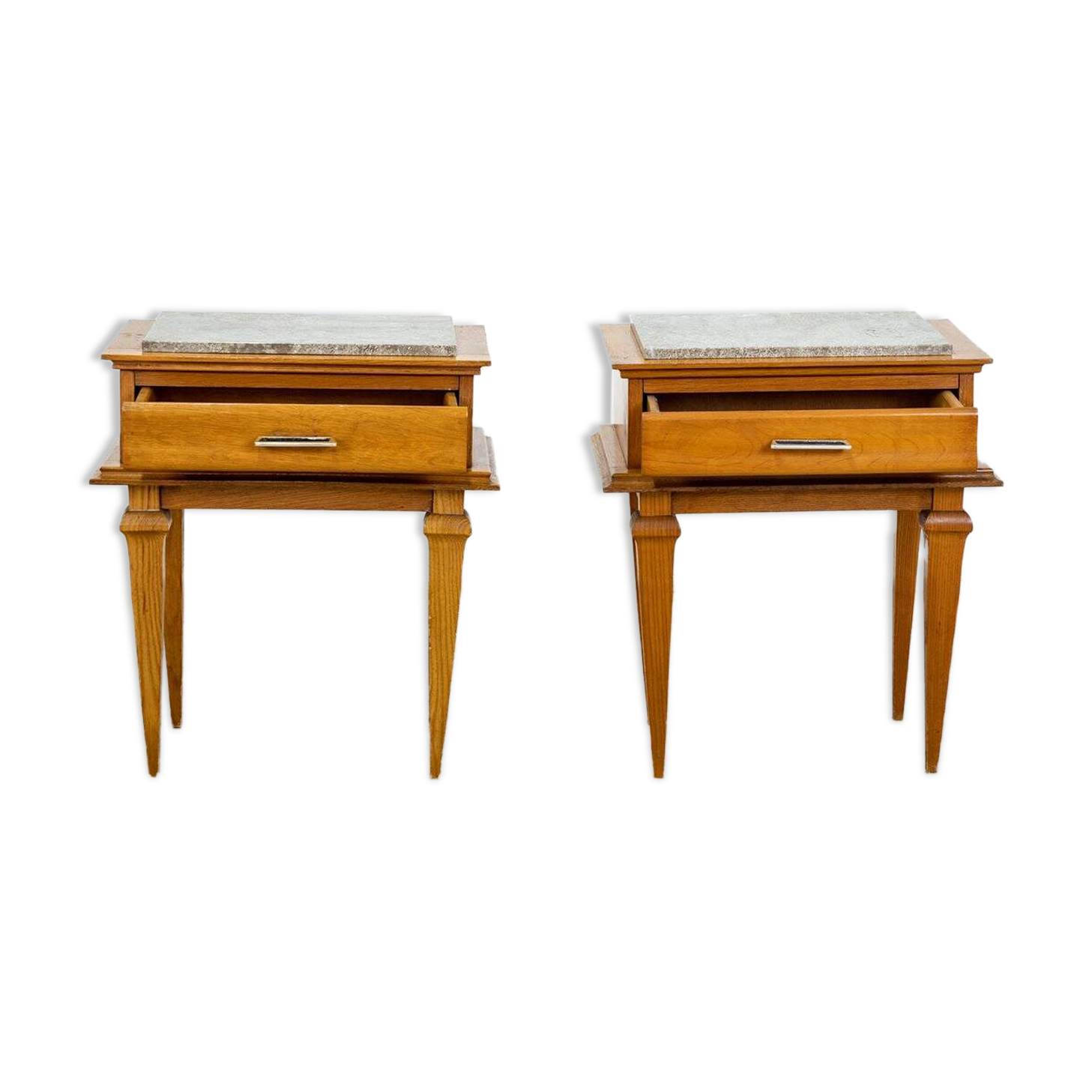 Art Deco bedside tables with marble tops, 1930s, set of 2
