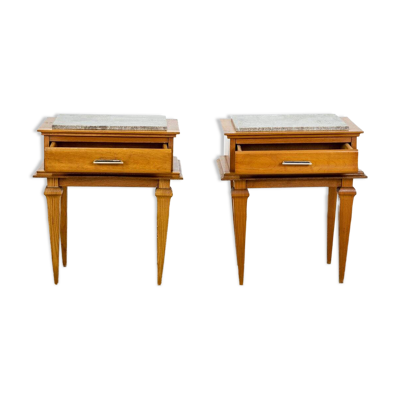 Tables de chevet Art Déco avec plateau en marbre, 1930