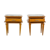 Art Deco bedside tables with marble tops, 1930s, set of 2