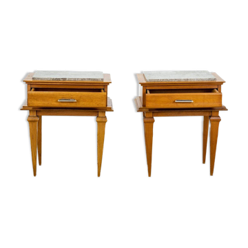 Art Deco bedside tables with marble tops, 1930s, set of 2