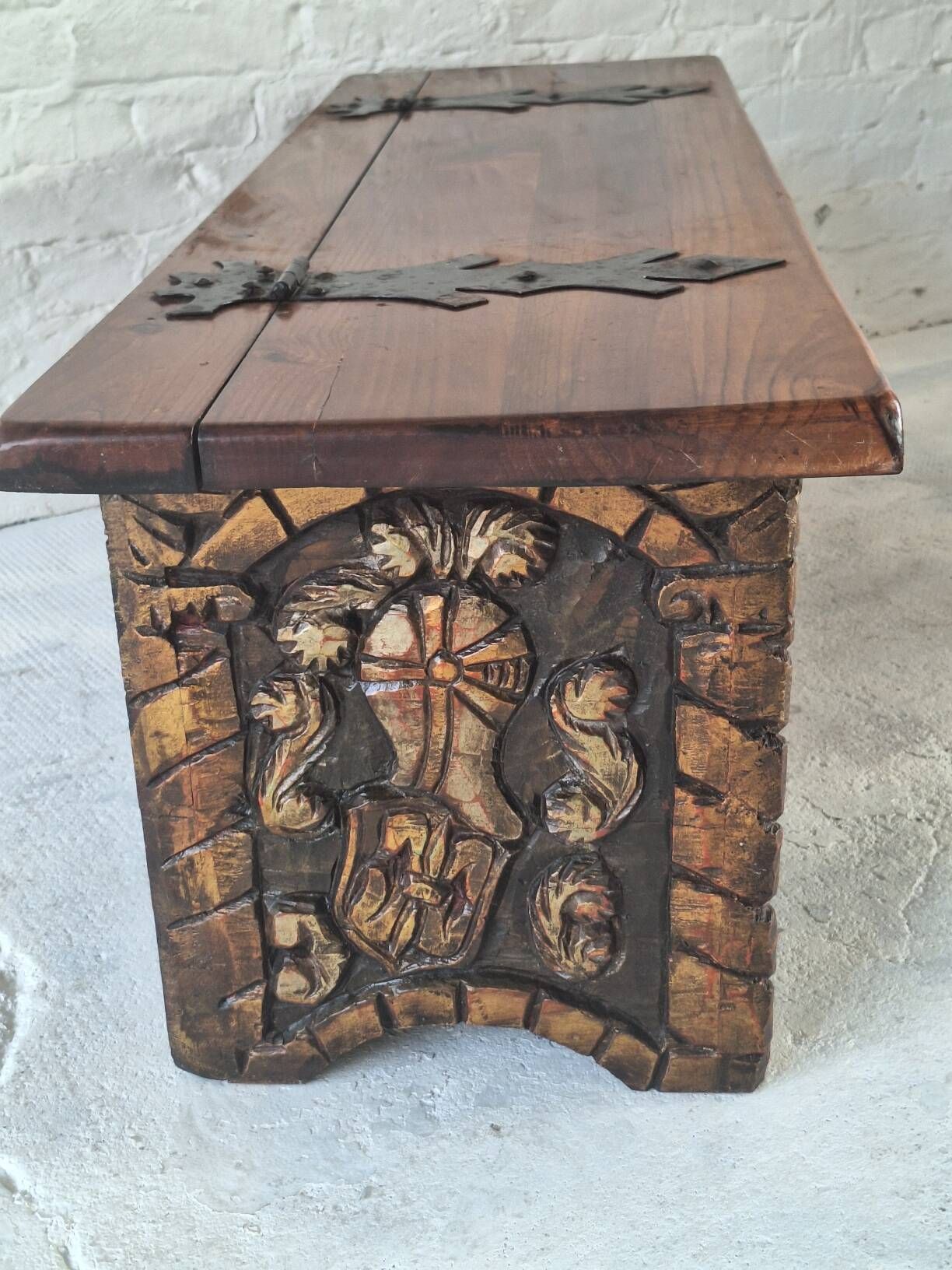 Artes de México Spanish colonial wood and iron carved painted coffer, 1940s