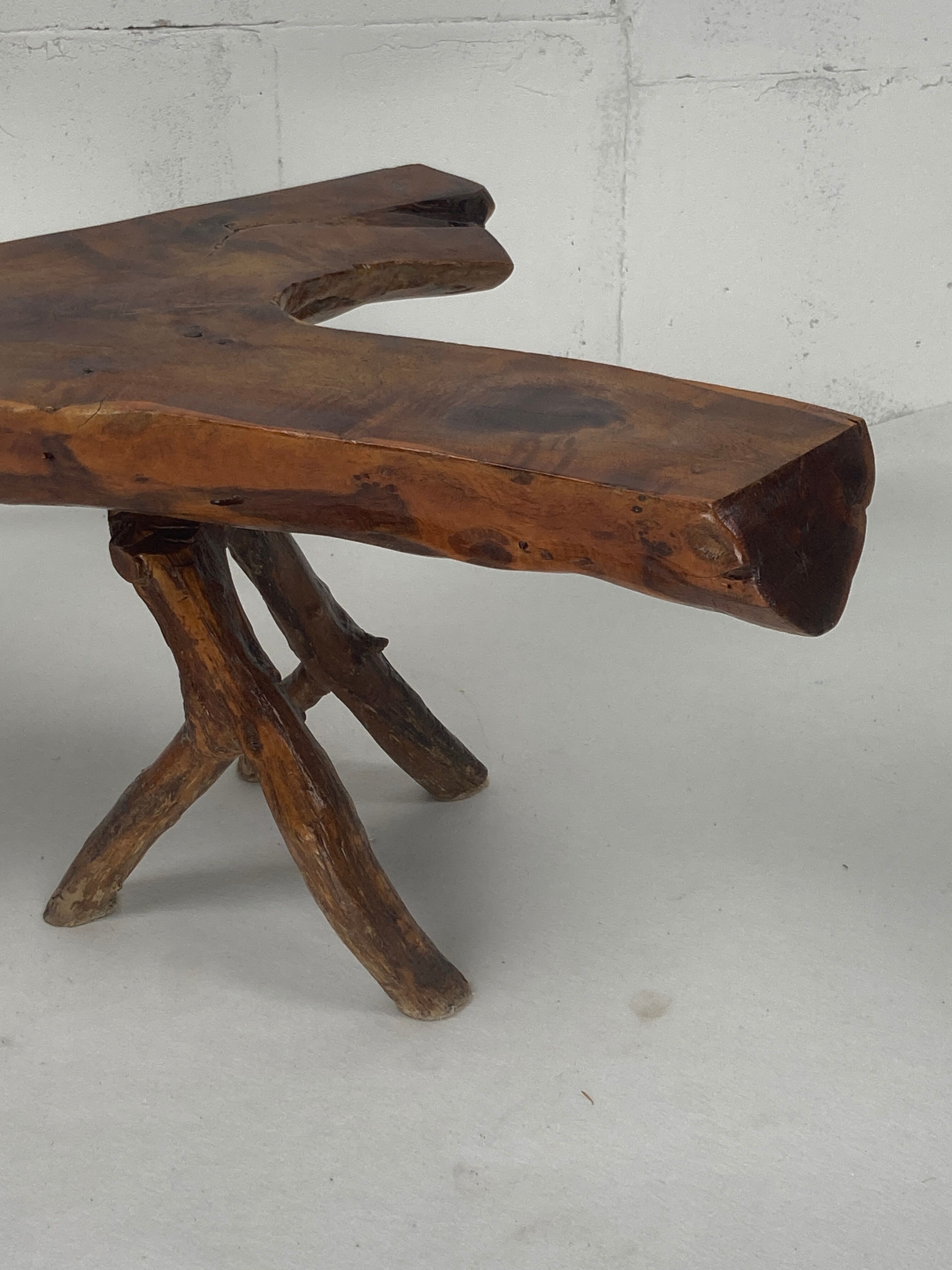 Wabia sabi rustic tree branch side table, Dutch 1960s