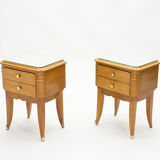 Paire de chevets en sycomore laiton miroir par Jean Pascaud 1940