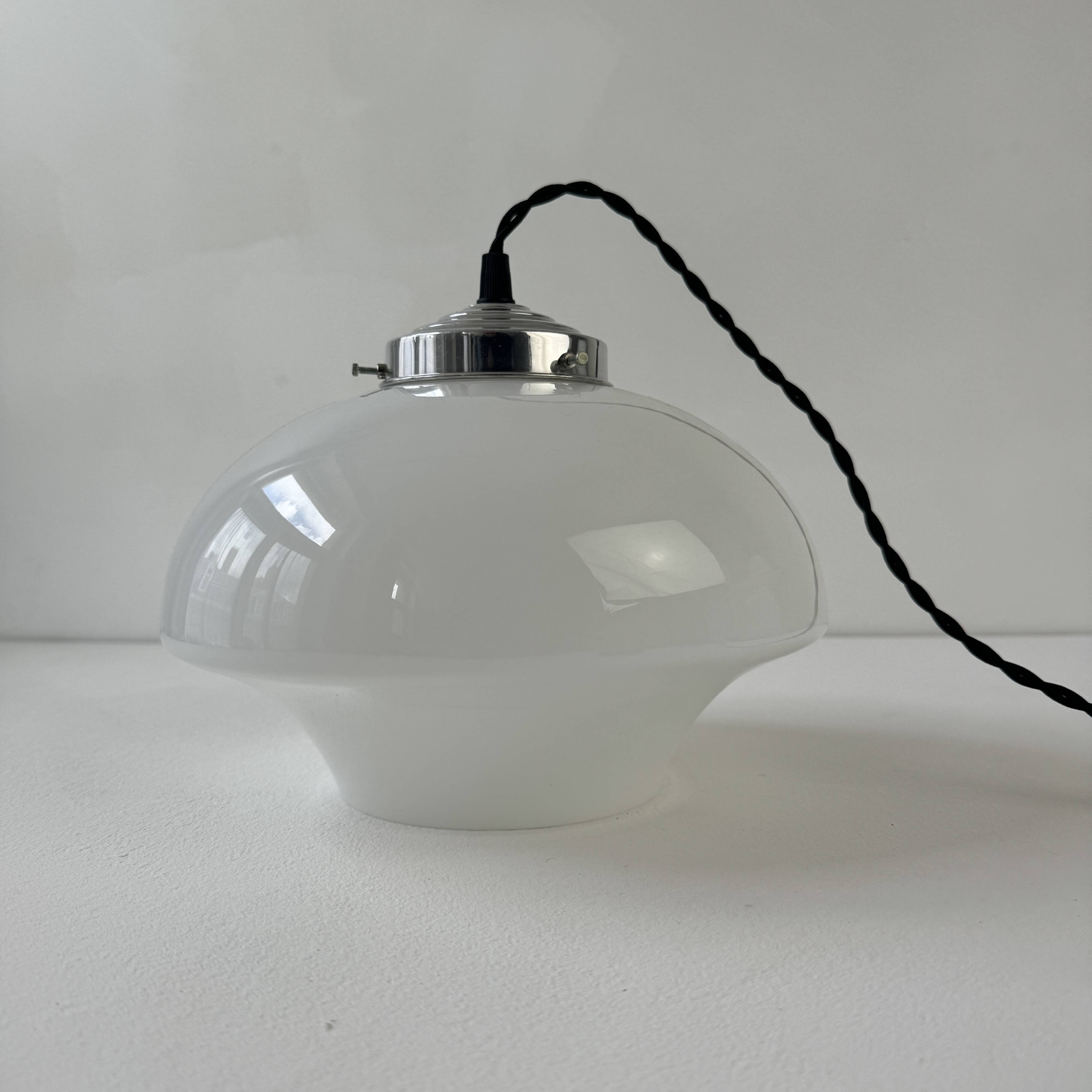 Pair of antique opaline pendant lights 24 cm vintage