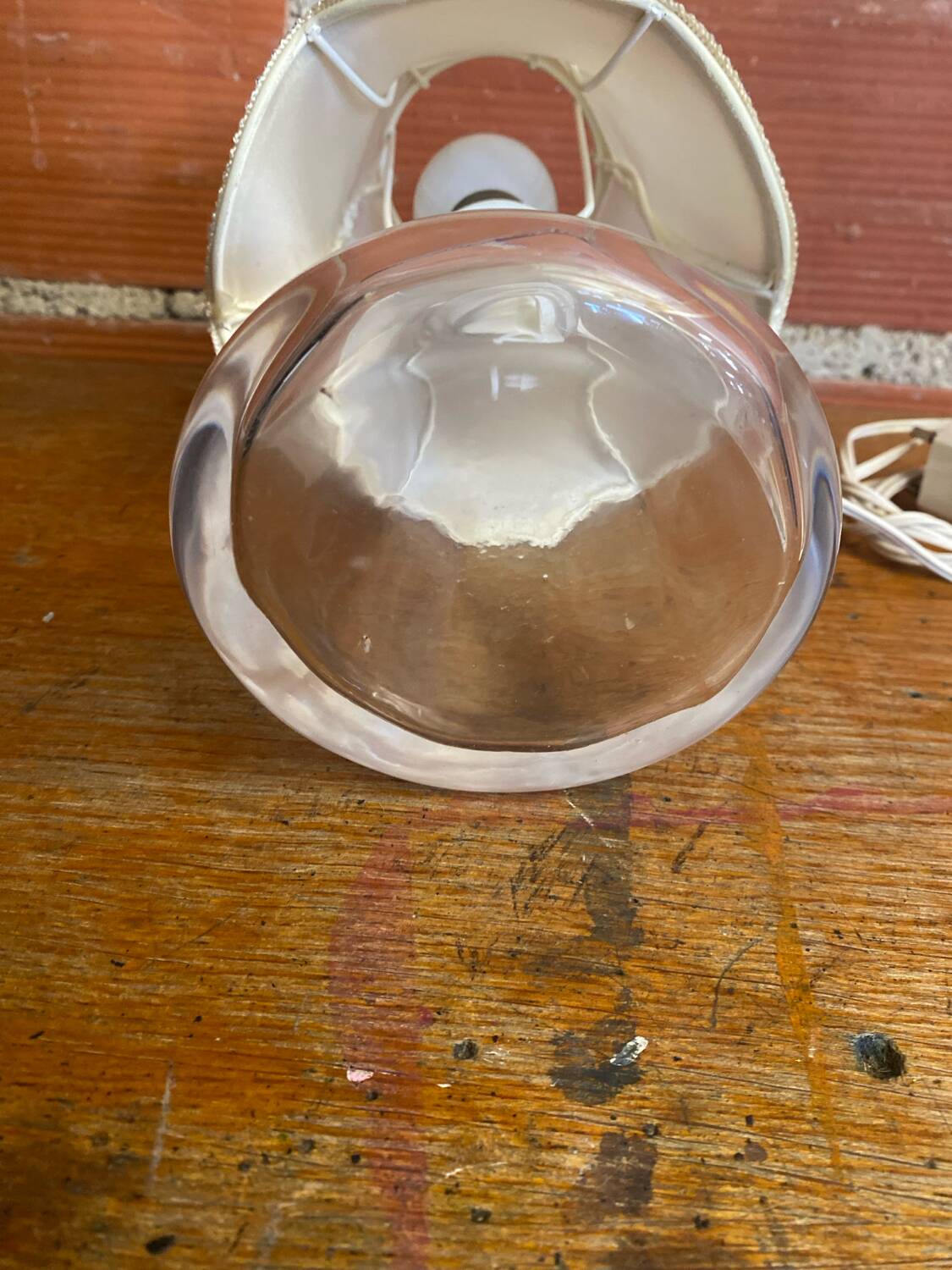 Vintage 70s glass bottle bedside lamp + lampshade